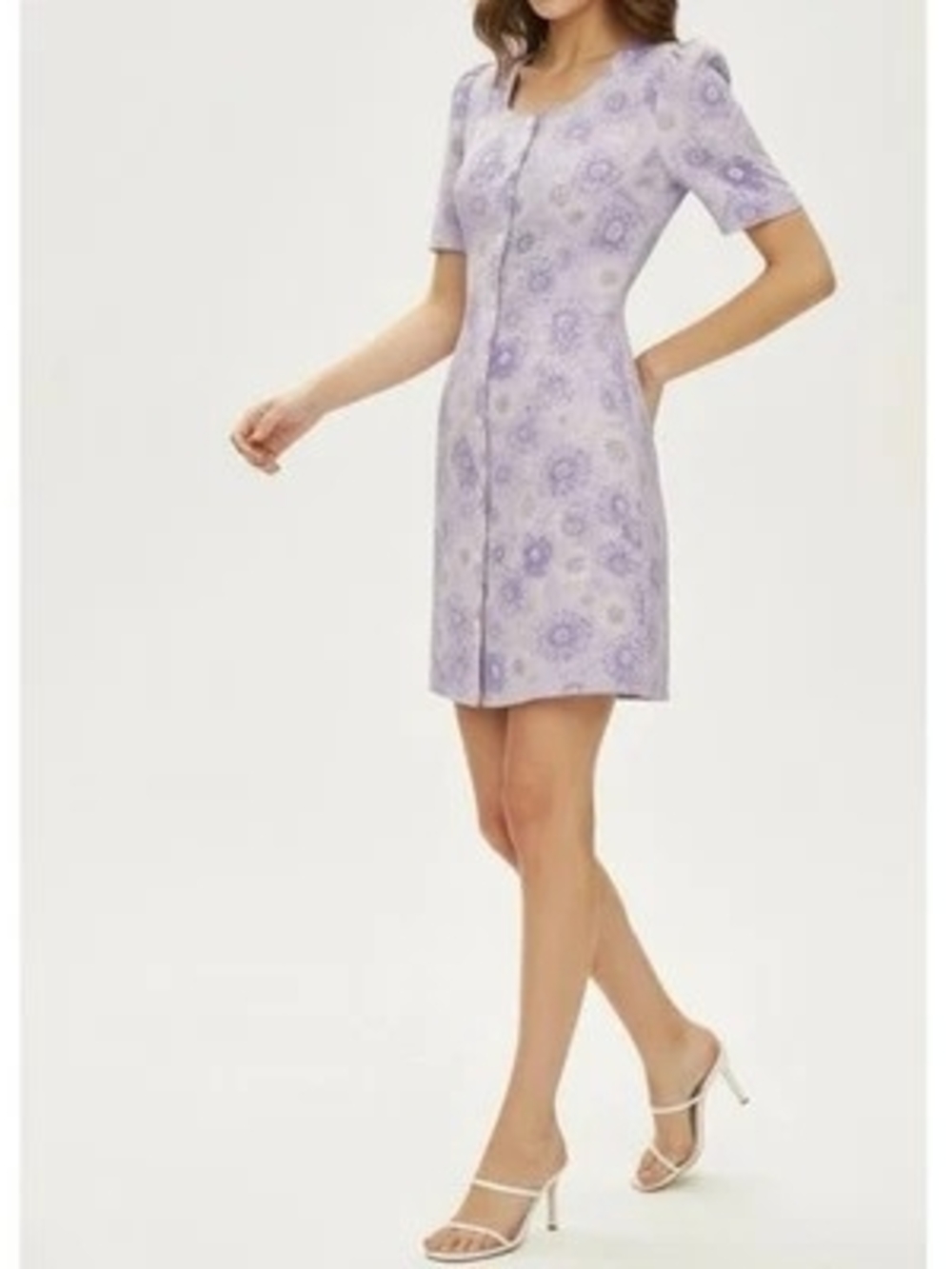Rouje Lavender Floral Zip-Front Mini Dress
